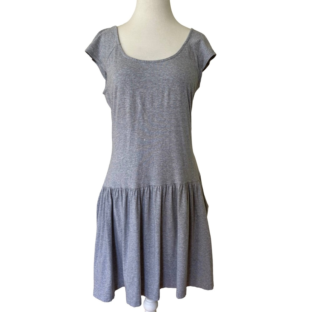 Talbots Petites Gray Pima Cotton Modal Drop Waist Cap Sleeve Pocket Dress M P